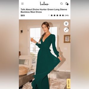 Lulu’s- talk about divine hunter green long sleeve backless maxi dress
